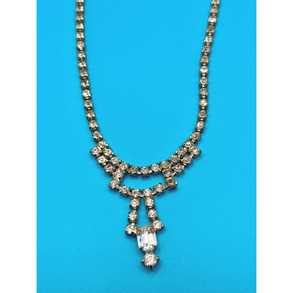 Vintage Rhinestone Necklace Dangle Drop Cocktail Party Jewelry